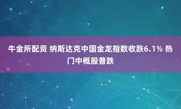 牛金所配资 纳斯达克中国金龙指数收跌6.1% 热门中概股普跌