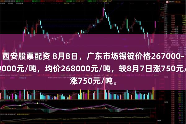西安股票配资 8月8日，广东市场锡锭价格267000-269000元/吨，均价268000元/吨，较8月7日涨750元/吨。